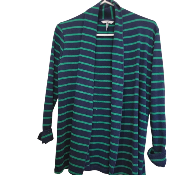DKR Co Vibrant Knit Black & Green Striped Tuxedo Front Cardigan Sweater Jacket S - Picture 3 of 8